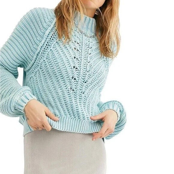 Free People Sweaters - Free People Sweetheart Sweater Cable Knit Chunky Blue Womens Small